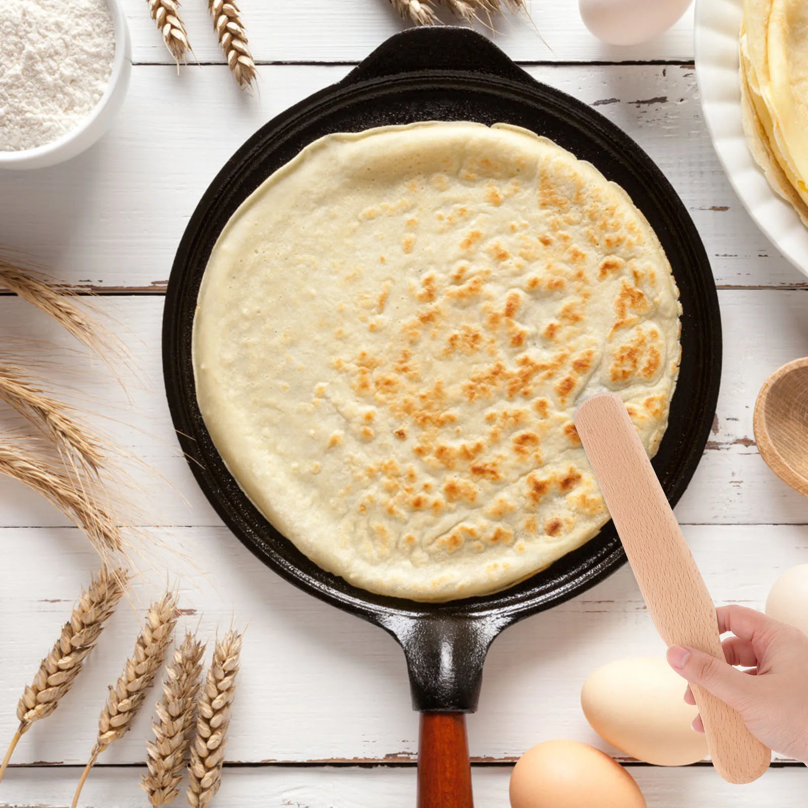 

2Pcs Wooden Crepe Spreader and Spatula Set Non-Scratch Cooking Utensils for Pancakes Crepe Rake Batter Spreading Tools