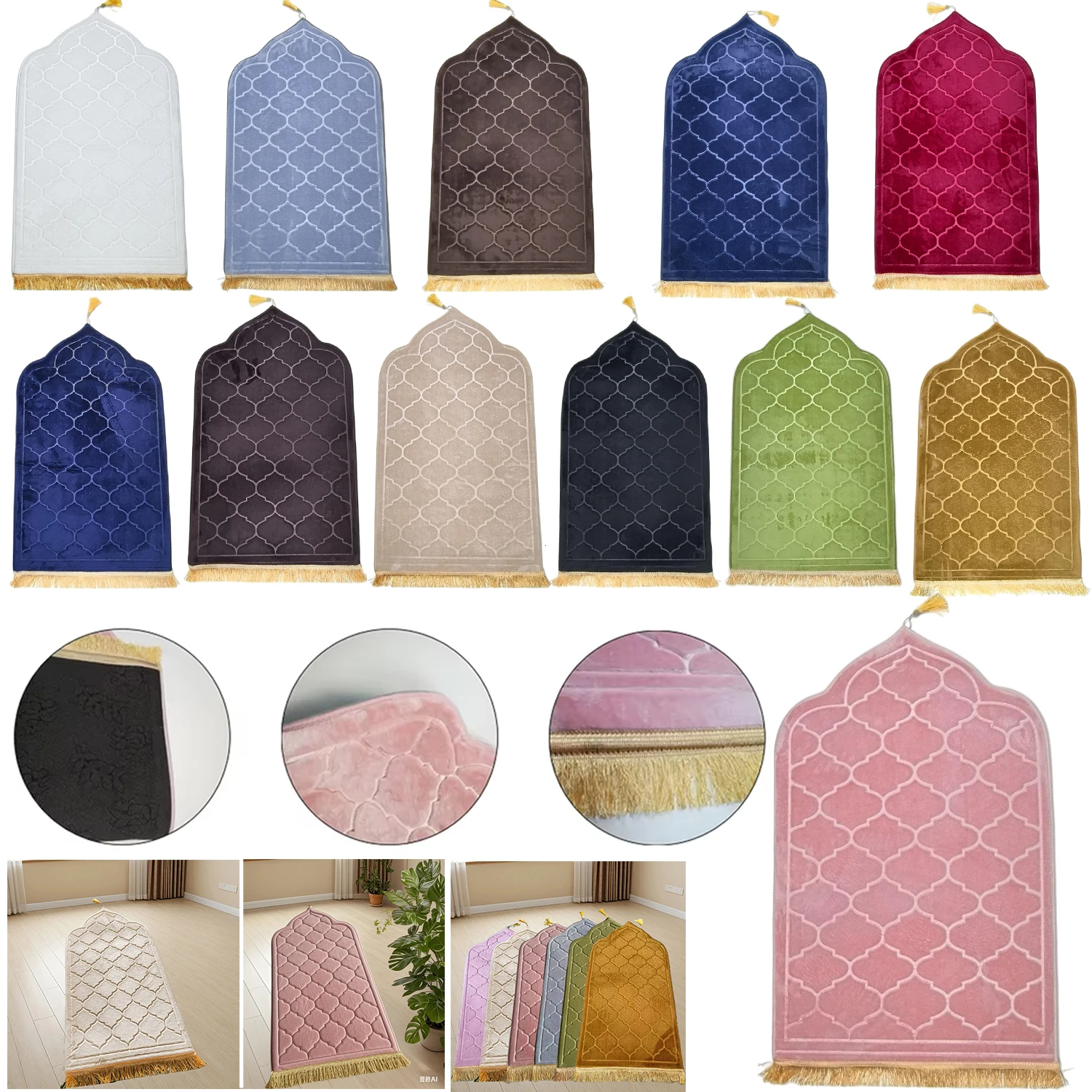 

1PC Luxury Soft Worship Kneel Prayer Rug Non-slip with Tassel Design Prayer Mat, Portable Travel Prayer Rug for Multiple Scenes