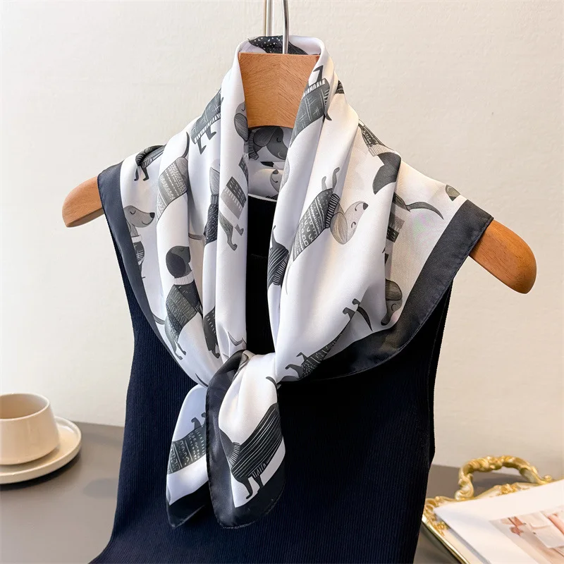 Ladies Cotton Dog Printed Square Scarf For Women Stylish Silk Scarves Bandanas Luxury Hijab Neckerchief Elegant Shawl Wraps 70cm view 5