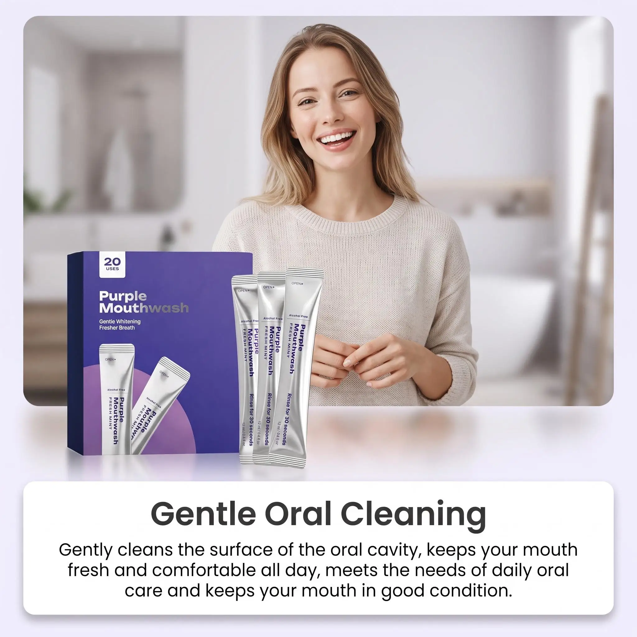 20Pack Purple Mouthwash For Teeth Whitening, Tooth Color Correcting Deep Clean Oral Food Residues Portable Whitening Mouthwash - view 5