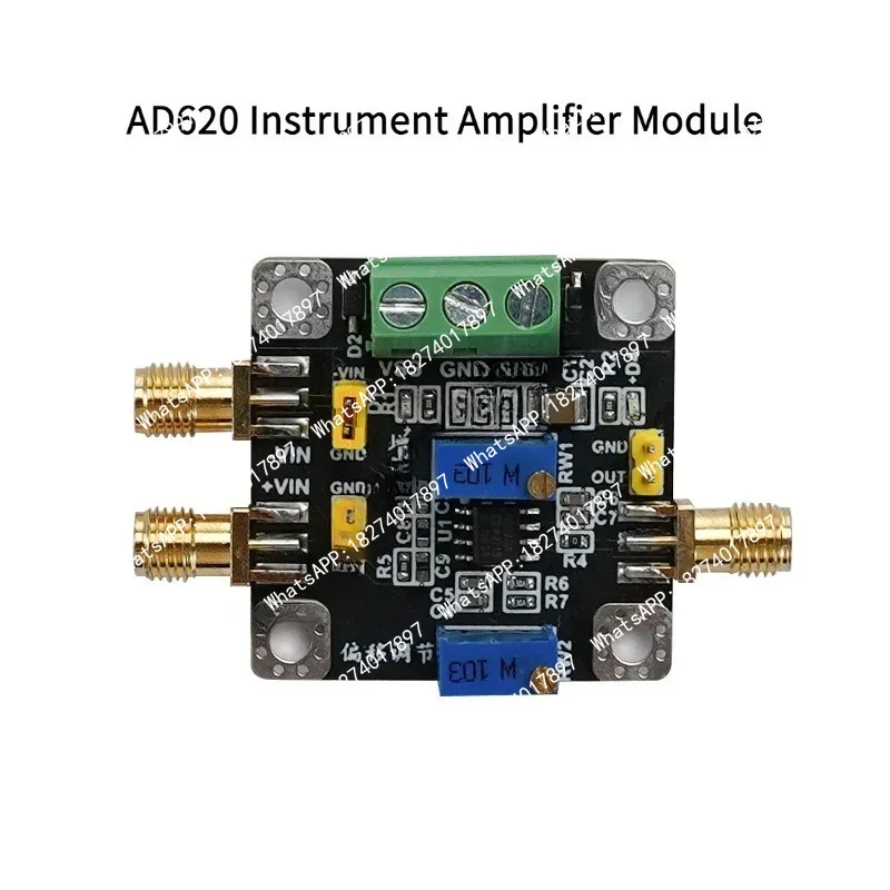 AD620 Instrument Amplifier Module MV/uV Weak Signal Amplification Factor Adjustable Single Ended Differential Input