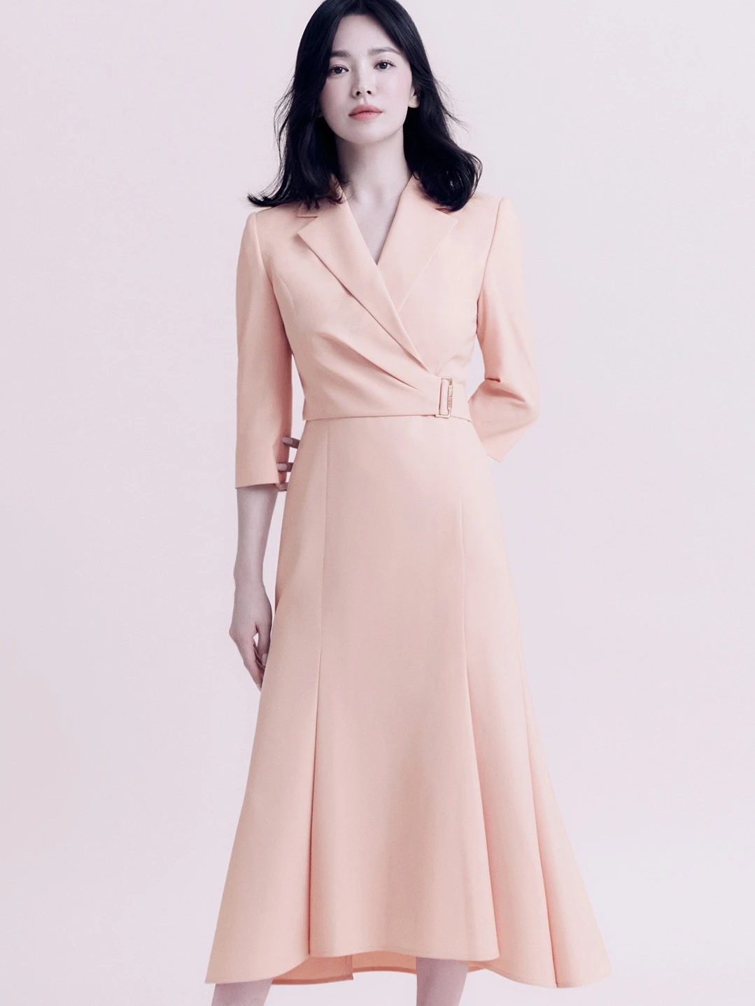 

Elegant Knee-Length A-Line Dress with Waist-Cinching Design And Suit Collar for Commuting And Parties Ladies' Fashion