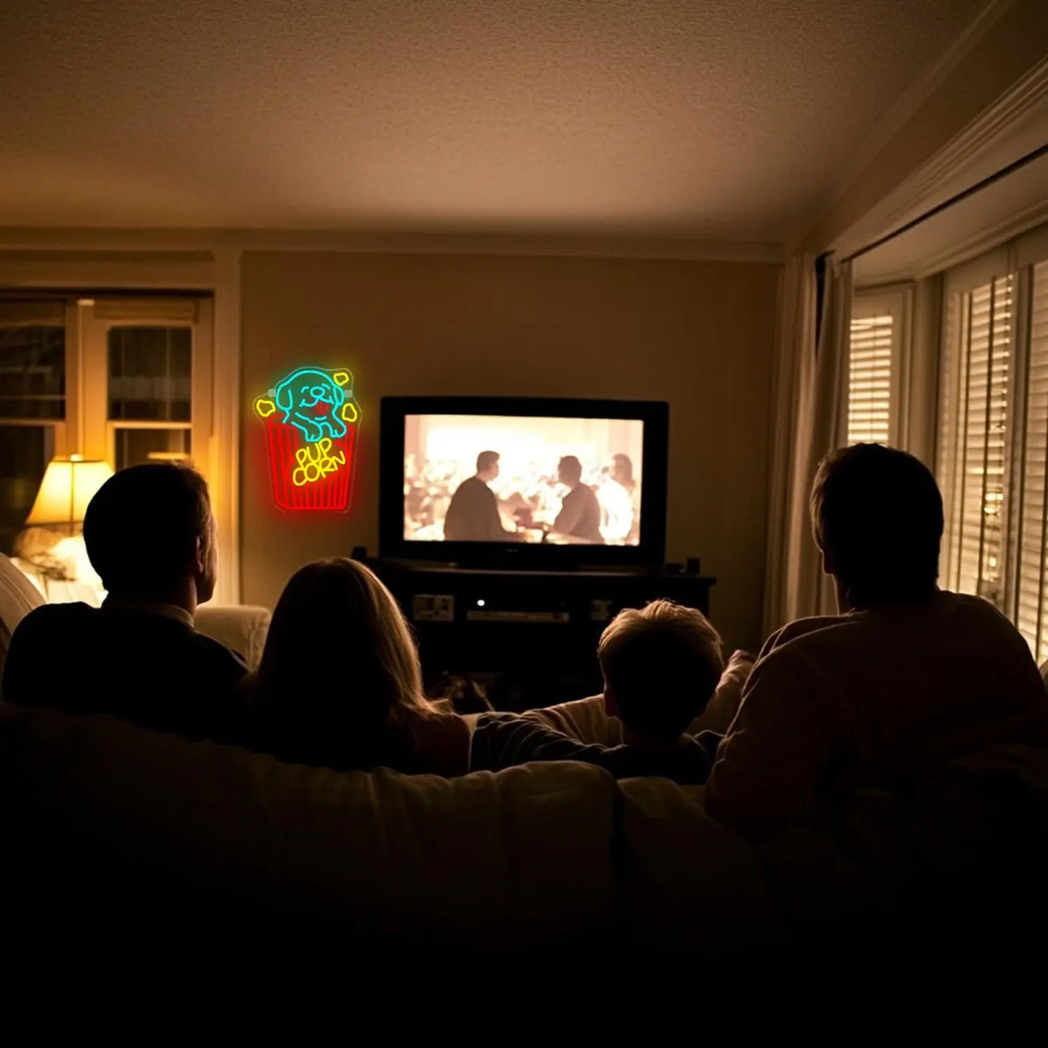 Puppy Popcorn Box Neon Sign Cinema LED Neon Light for Wall Decor Dog Popcorn Neon Light Dimmable USB for Party Bar Theater Decor