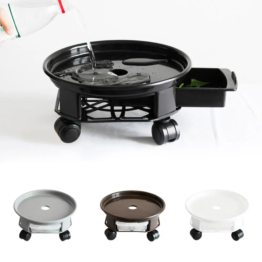 Durable Movable Flower Plant Pot Tray 360-degree Rolling With Water Tray Plant Stand Base Flower Pot Mover Flower Planter Stand