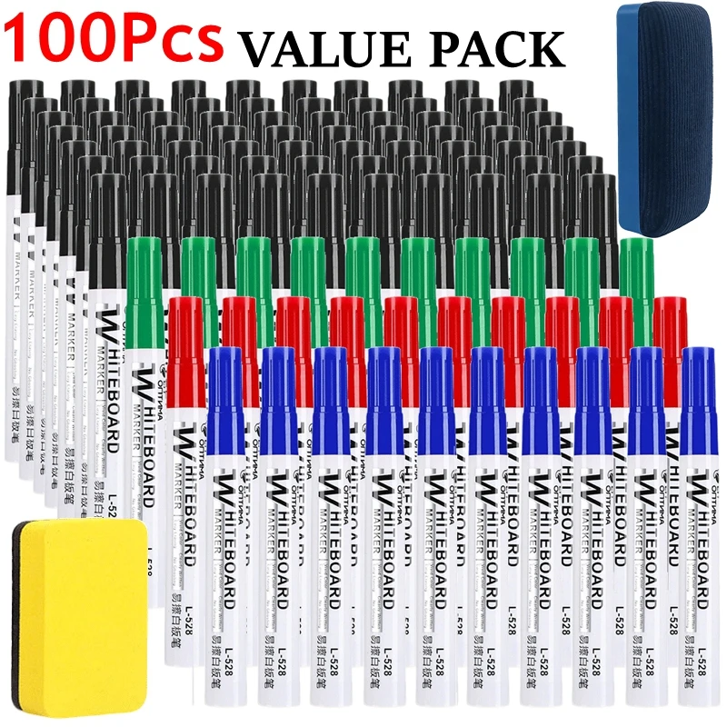 1/50/100Pcs Erasable Whiteboard Marker Pen set Dry Erase Markers Classroom Blackboard Chalk for Office School White Board