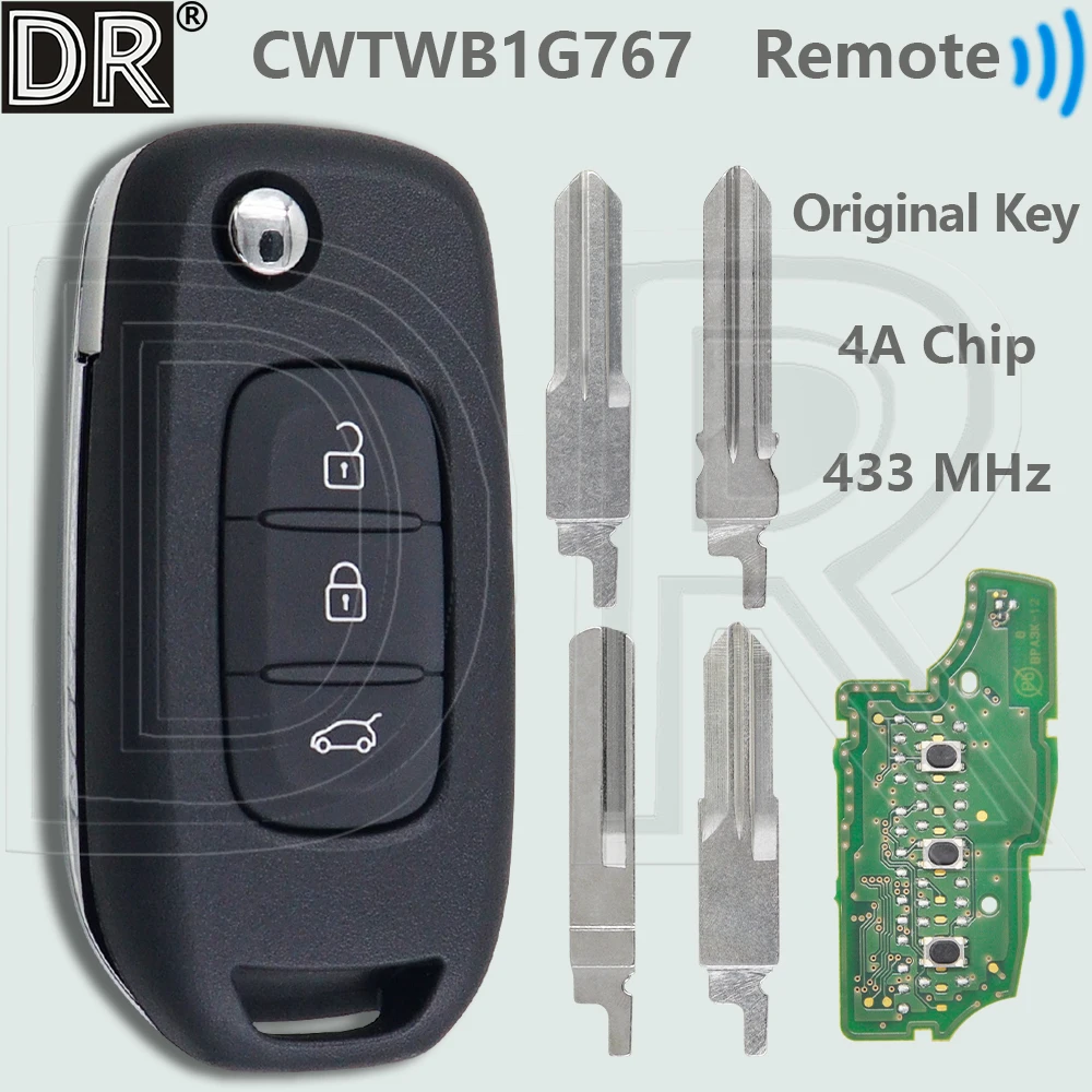 

DR Original 4A 433MHz CWTWB1G767 Remote Key DR LOGO For Renault Captur Kadjar Megane 3 Dacia Duster Symbol Logan 2 Sandero 2