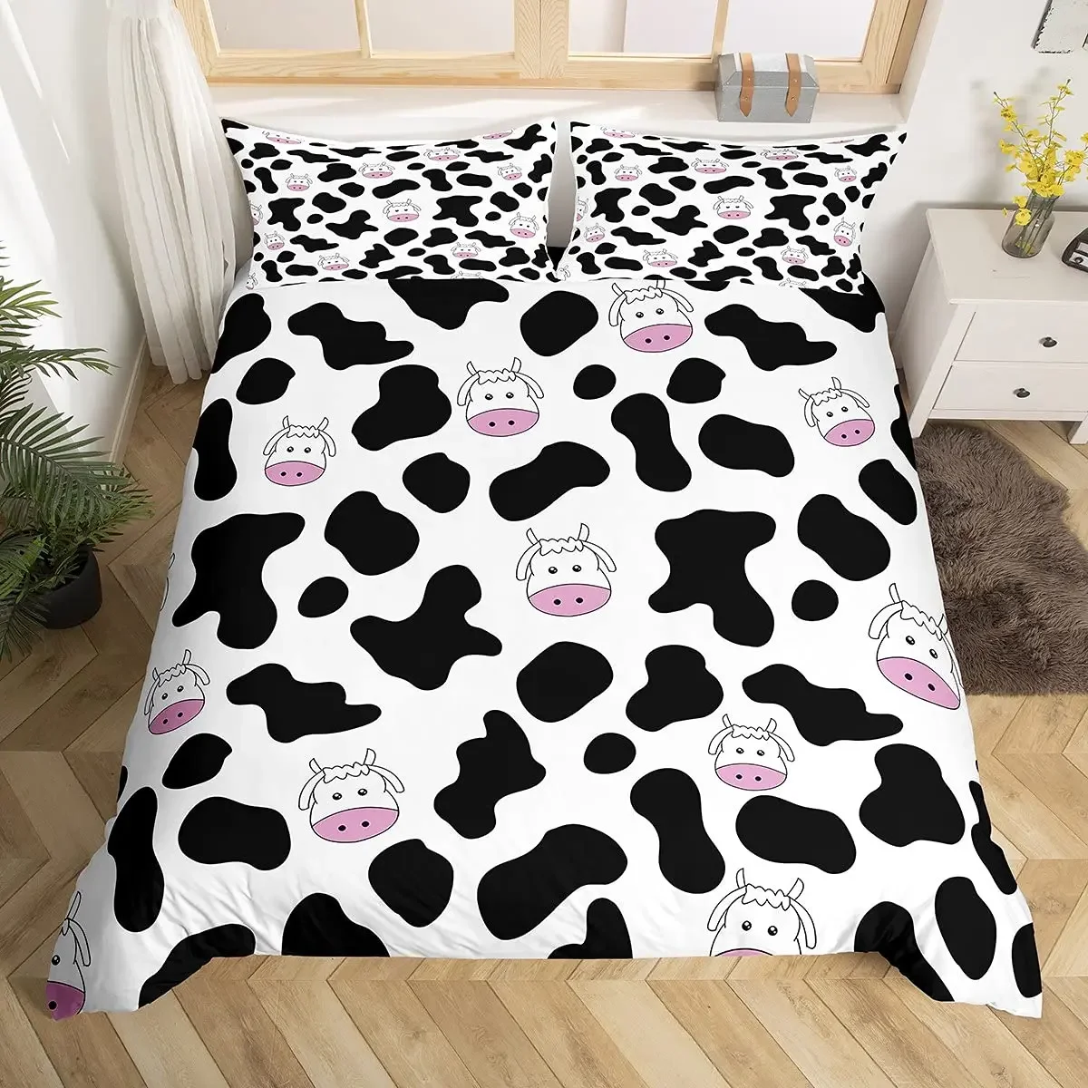 Cow Print Duvet Cover Set Animal Cow Doodle Cartoon Drawing Farming Husbandry Polyester Duvet Cover Set Double Queen King Size