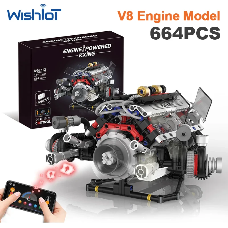 K96212 Simulation V8 Engine 664pcs MOC System Model Assembly Bricks Creative DIY Vehicle Internal Component Series Boys Gifts