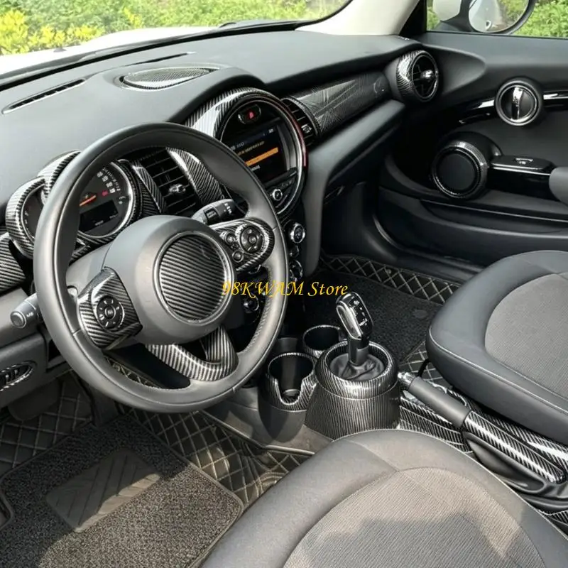Car Door Speaker Bezel Trim Cover Set for MINI F55 F56 F57, Carbon Pattern Interior Speaker Surround Trim, 4 Piece Adhesive 68UF