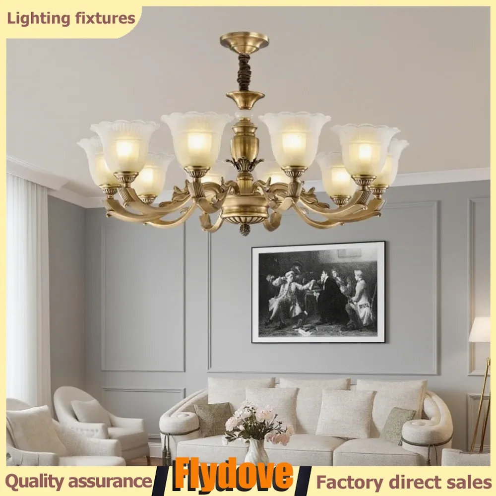 

European Style Luxury Brass Living Room Pendant Light LED Living Room Pendant Light Bedroom Dining Room Retro Lighting Fixtures
