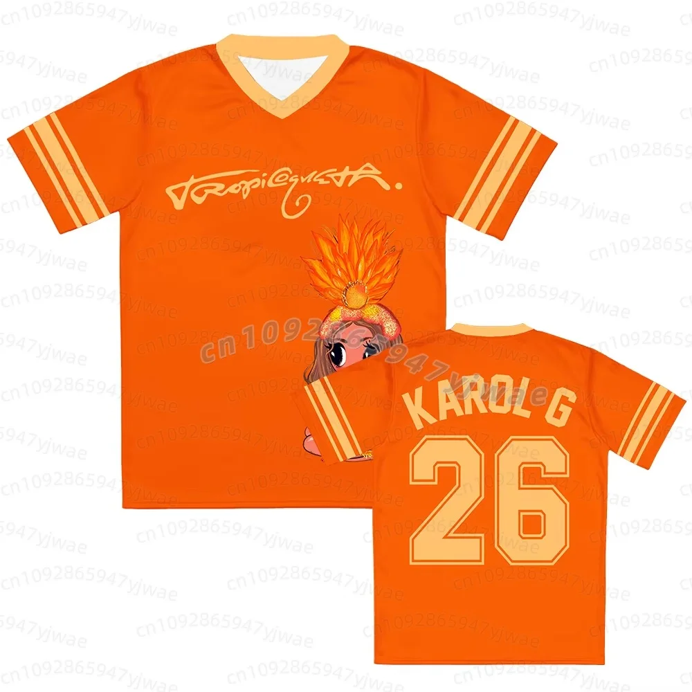 Karol G Jersey Football Tee V-Ausschnitt Kurzarm Sommer Herren T-Shirt Unisex Streetwear Kurzarm O-Ausschnitt Kinder Erwachsene T-Shirts – Detail 7