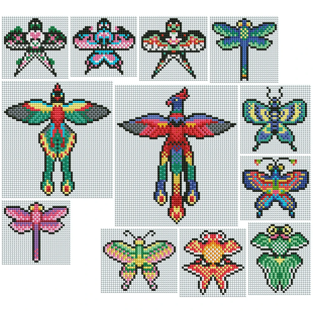 Minigem®: Colorful Kites 5D DIY Resin Square Diamond Painting Kit - 12-Piece Vibrant Traditional Chinese Kite Mosaic Set