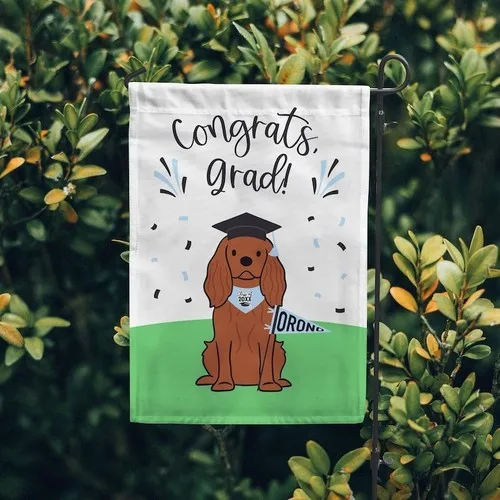 Cavalier King Charles Spaniel Graduation Garden Flag OOV IIC