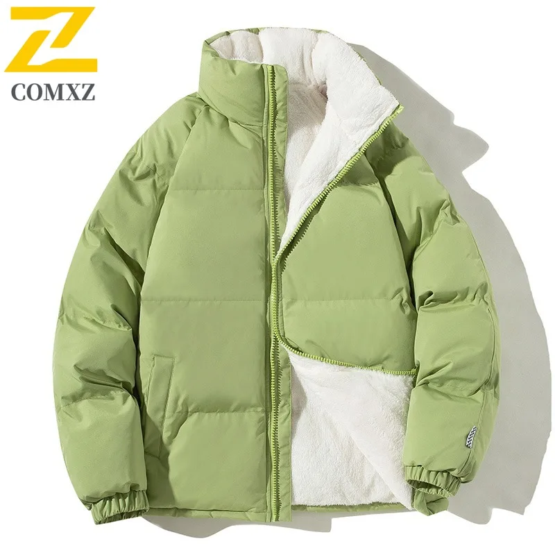 COMXZ Mens Fleece Jacket Solid Color Snow Hiking Warm Design Daily Winter Jacket Camping Trip High-Quality Cotton Padded Jacket