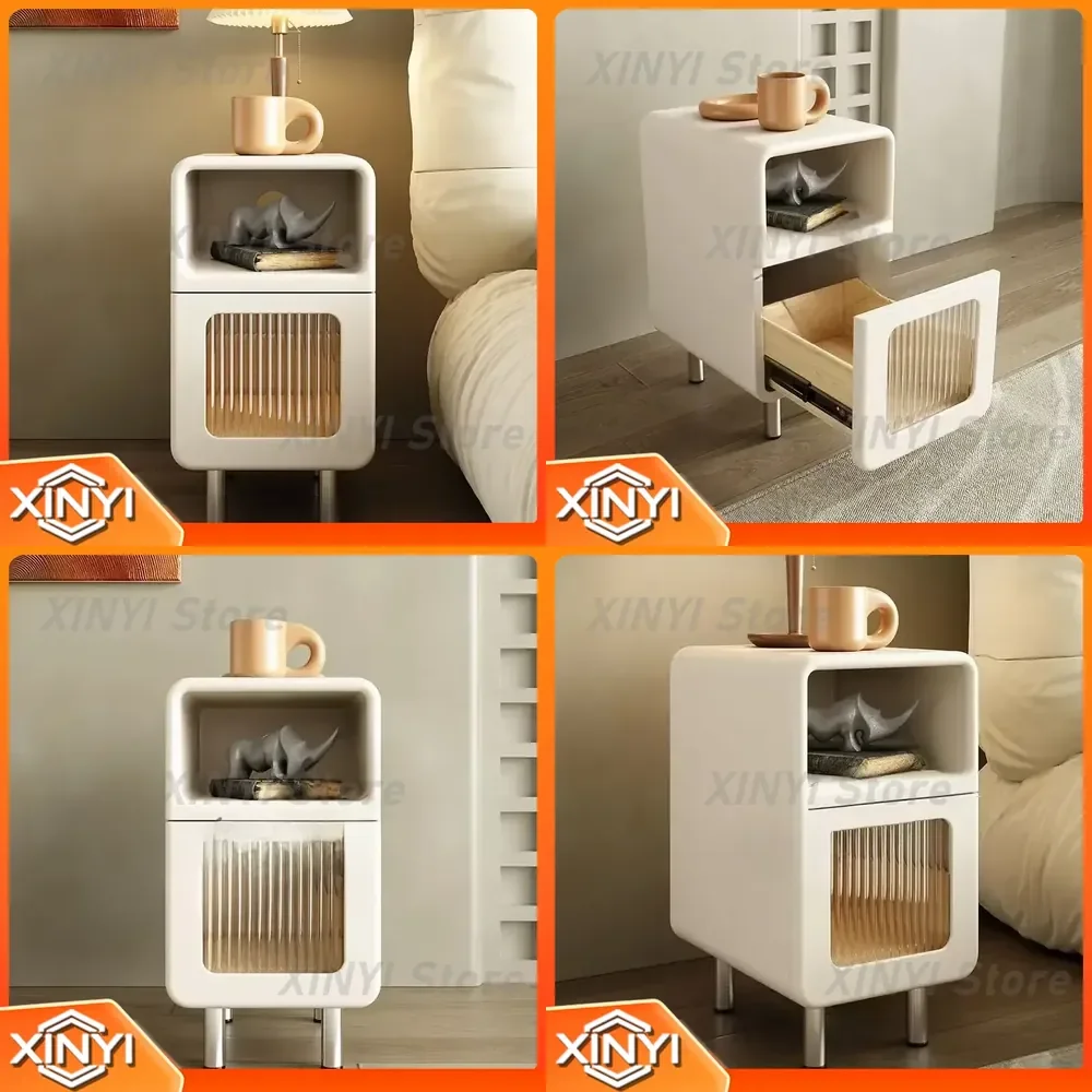 for Bedside Table Modern Minimalist Small Light Luxury High End Nightstand Cream Color Bedroom Furniture Home Decor Side