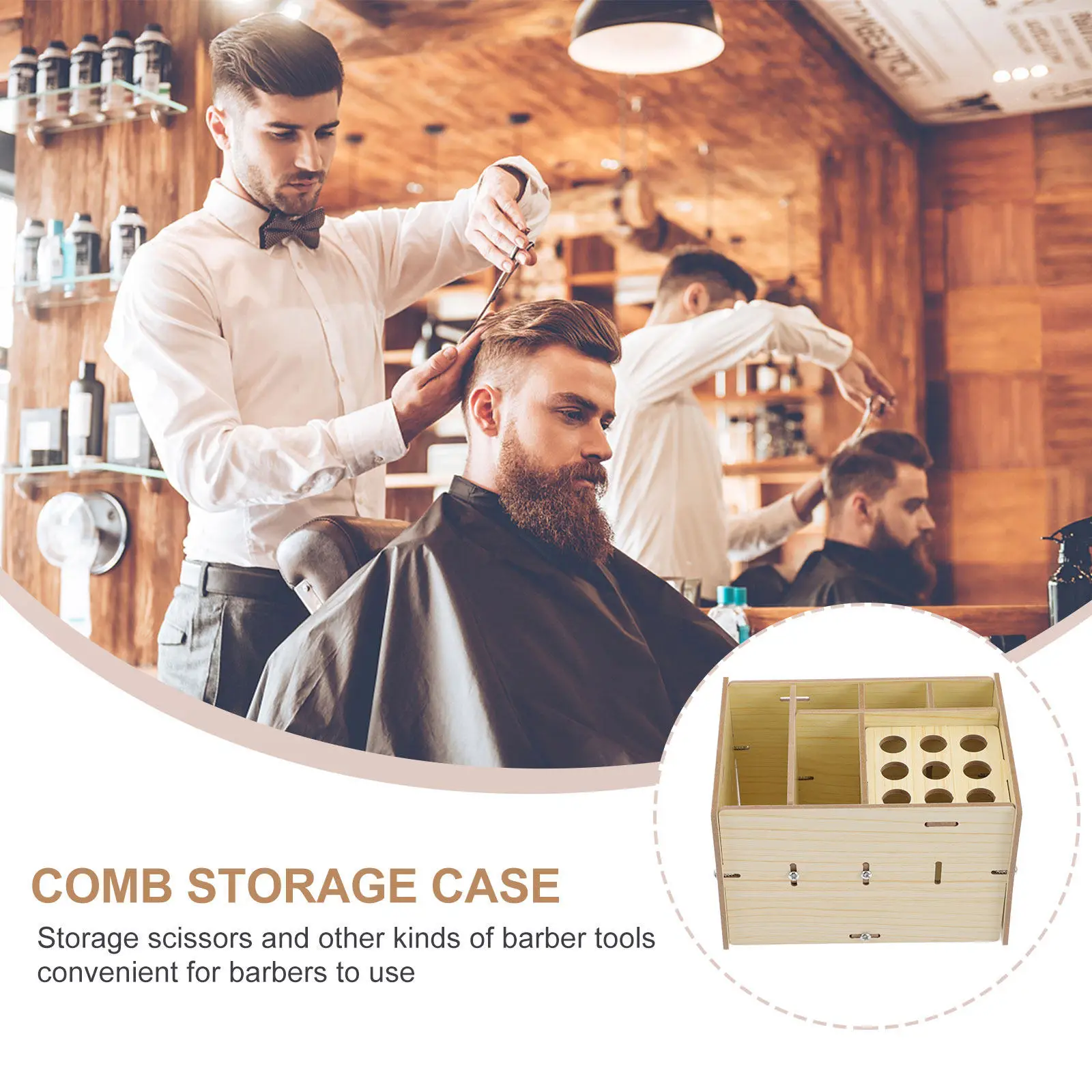 

Wooden Hairdressing Tool Storage Box for Scissors Comb Organizer Barbershop Salon Supplies Efficient Rack Comb Storage Case