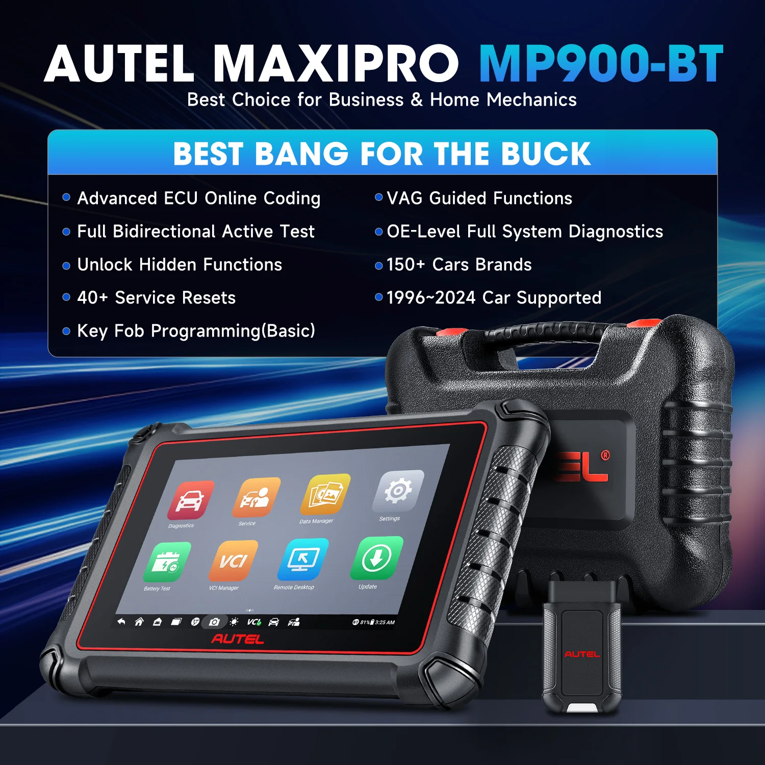 Autel MaxiPRO MP900BT/MP900Z-BT 2024 DoIP/CAN FD Automotive Full System Diagnostic Scanner Advanced ECU Coding  40+ Services