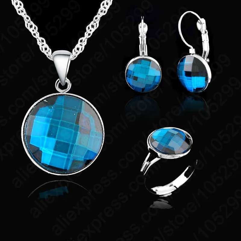 Elegant AAA Crystal Wedding Engagement Gift Set, Silver Needle With White Silver Needle Necklace Earring Ring Jewelry