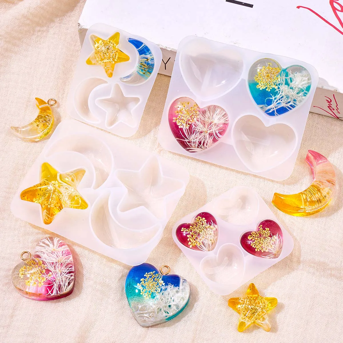 Heart Star Moon Pendant Silicone Mold DIY Epoxy Resin Jewelry Casting Molds Necklace Mould for Keychain Crafts Making Supplies view 3