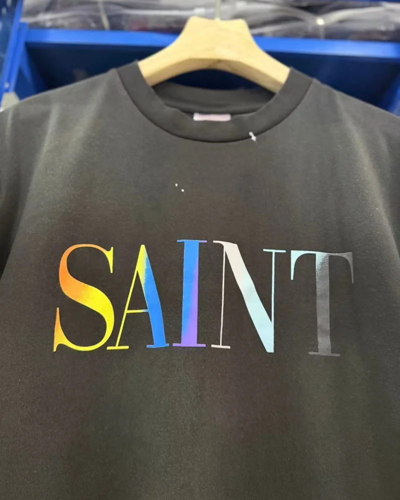 SAINT Men's & Women's Summer New Arrivals Letter Print Gradient Round-Neck Retro Short-Sleeve T-Shirt