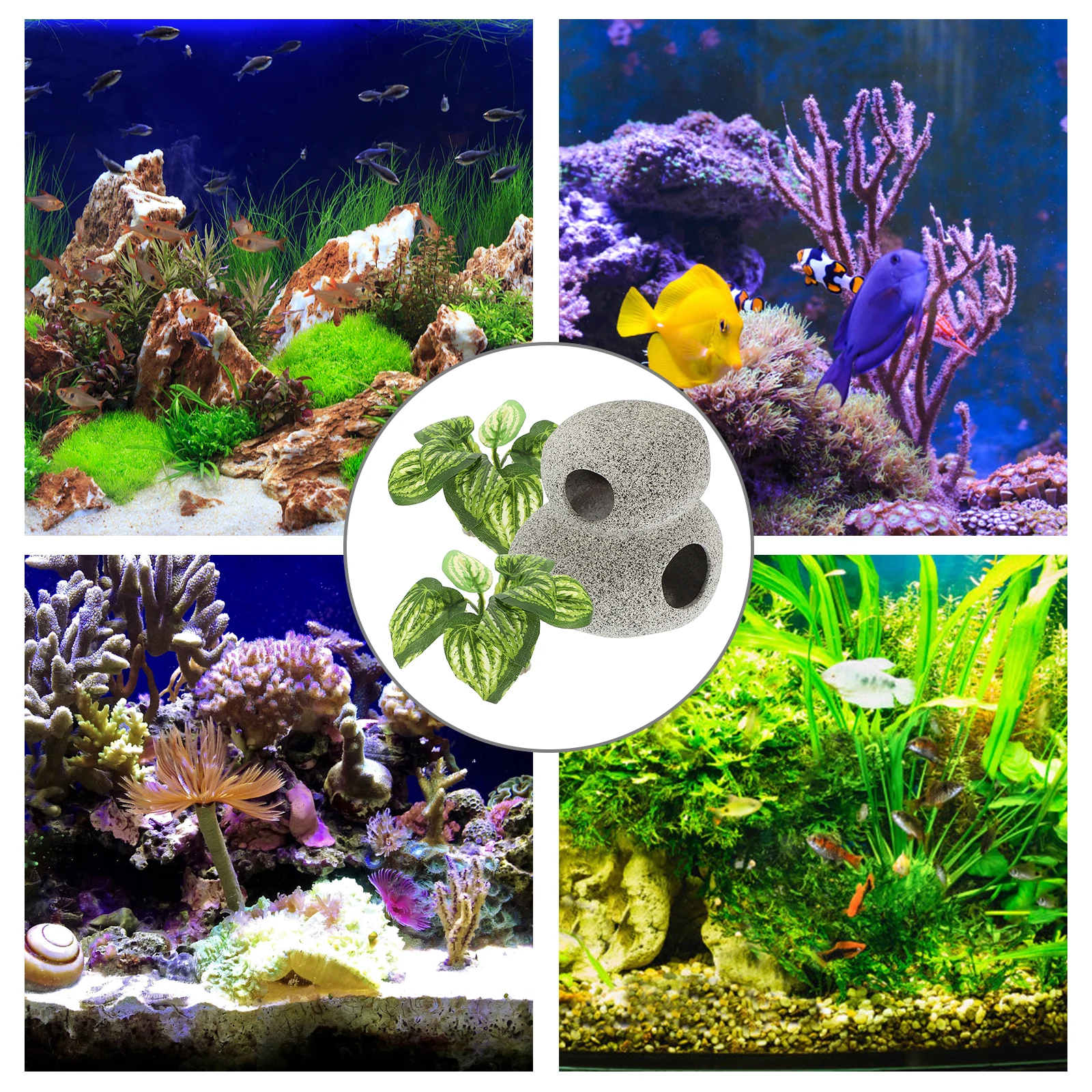 

1 set Fish Tank Hideout Cave Simulated Water Plants Set Decorative Aquarium Accessories Resin Landscaping Vivid Artificial Grass
