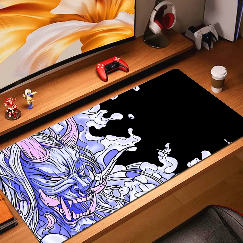 Mousepad de borracha japonês samurai mouse pad máscara fantasma teclado de jogos tapete bloqueio borda cabeça fantasma deskmats antiderrapante gamer tapetes