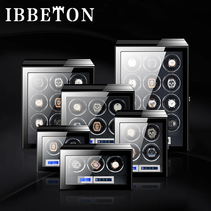 IBBETON Brand Black Fingerprint LED Model Watch Winder Device 2/3/6/9/12/24 Large Watch Box