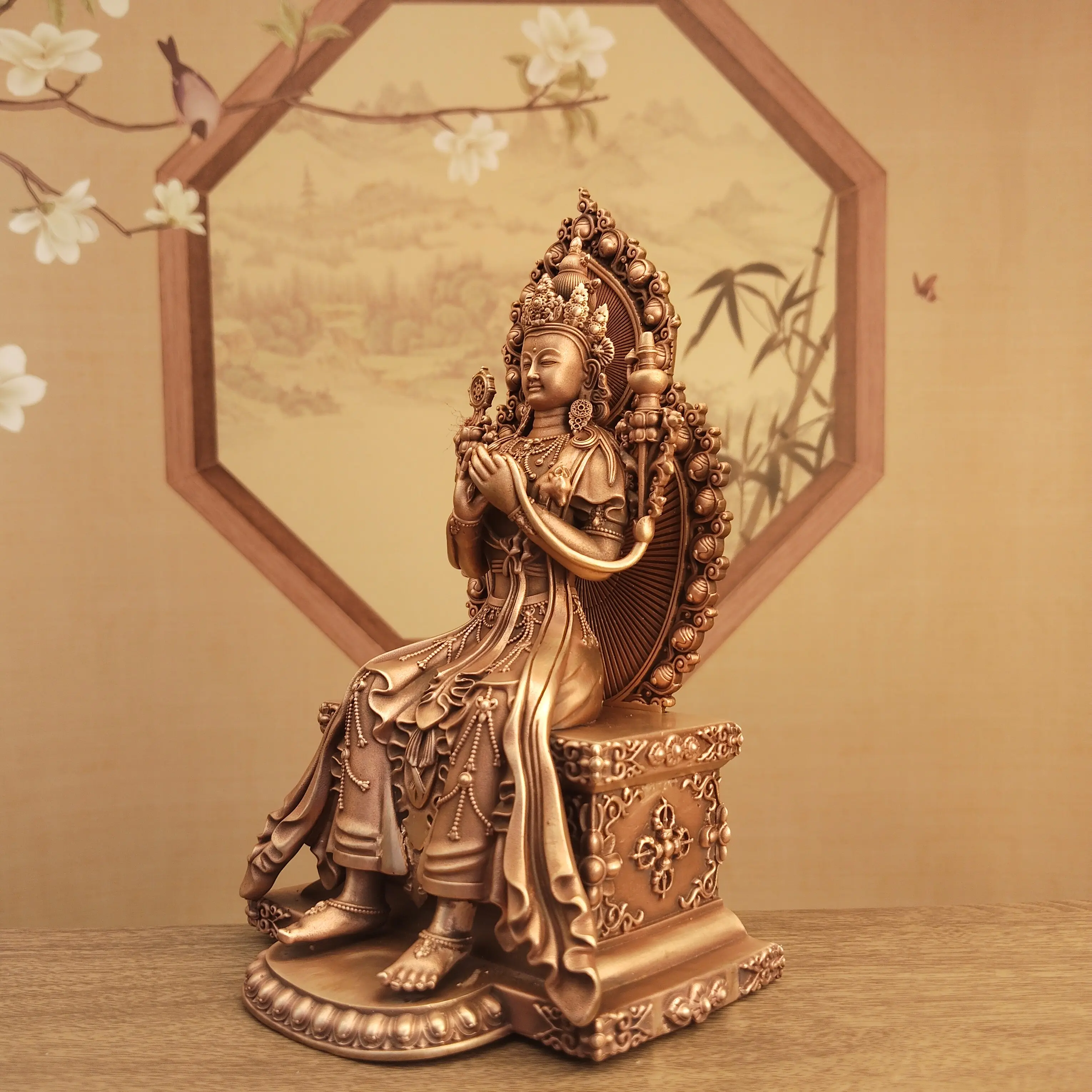 Tibetan Fine Ethnic Copper Maitreya Future Buddha Statue 15cm Home Decor Blessing