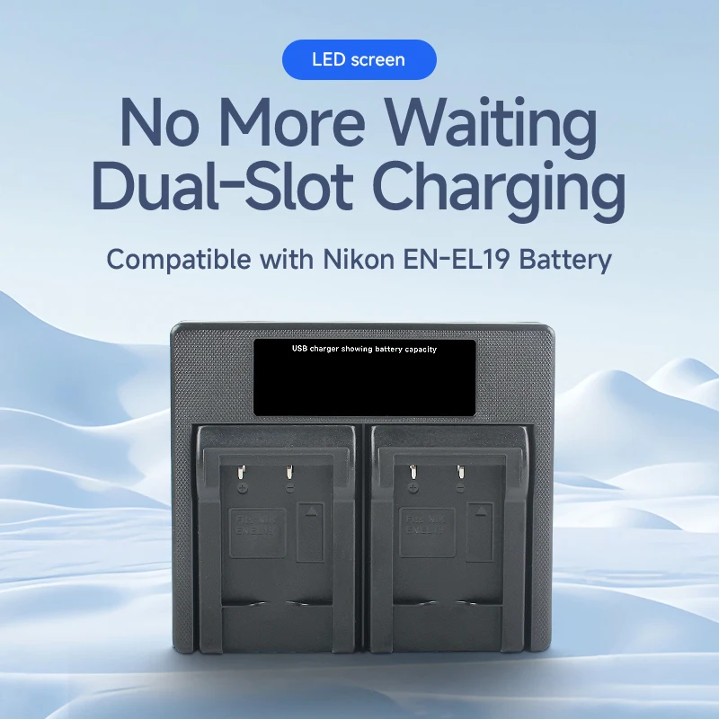 LED Screen Dual Slot Charger for Nikon EN-EL19 Battery 5V Input 4.2V Output Safe Durable Camera Equipment Accessory