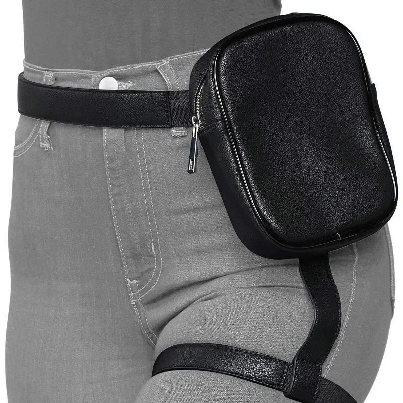 

Trendy Stylish Black Women Waist Leg Belt Leather Cool Girl Bag Fanny Pack for Outdoor Hiking Motorcycle