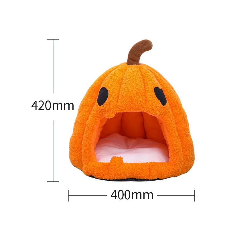 Halloween Pumpkin Cat Nest Autumn and Winter Warm Cat House Closed Cat Kennel Pets Halloween Pets