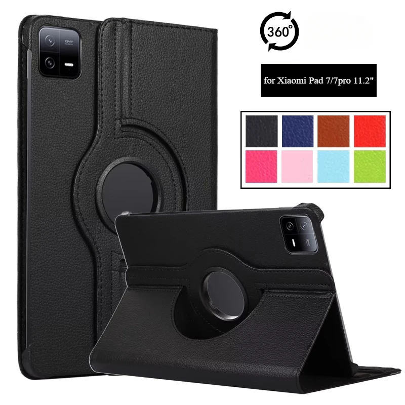 360 Degree Rotating Cover for Xiaomi Pad 7/Xiaomi Pad 7 Pro 11.2 inch 2024 PU Leather Tablet Case Xiaomi Mi 8 11.2 Stand Holder