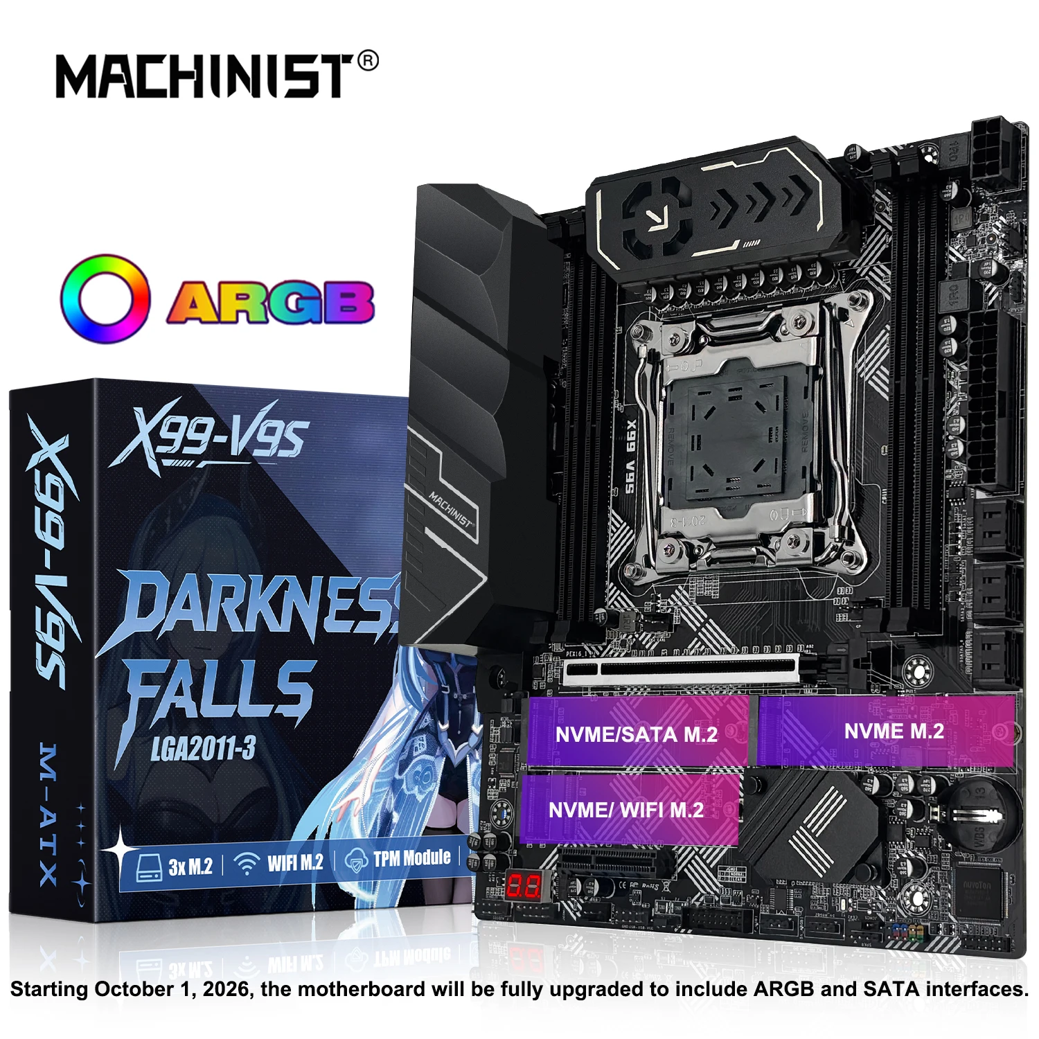 MACHINIST X99 V9S Motherboard LGA2011-3 Support Intel Xeon E5 2680 2690 2650 V4 CPU Processor DDR4 RAM M-ATX 3xNVME M.2 SATA3.0