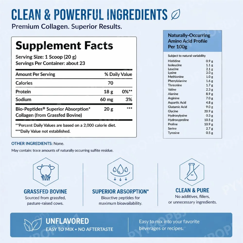 Collagen Peptides Powder Hydrolyzed Protein Unflavored Easy Mix Daily Beauty Nutrition Supplement High Protein Collagen Powder - Image 7