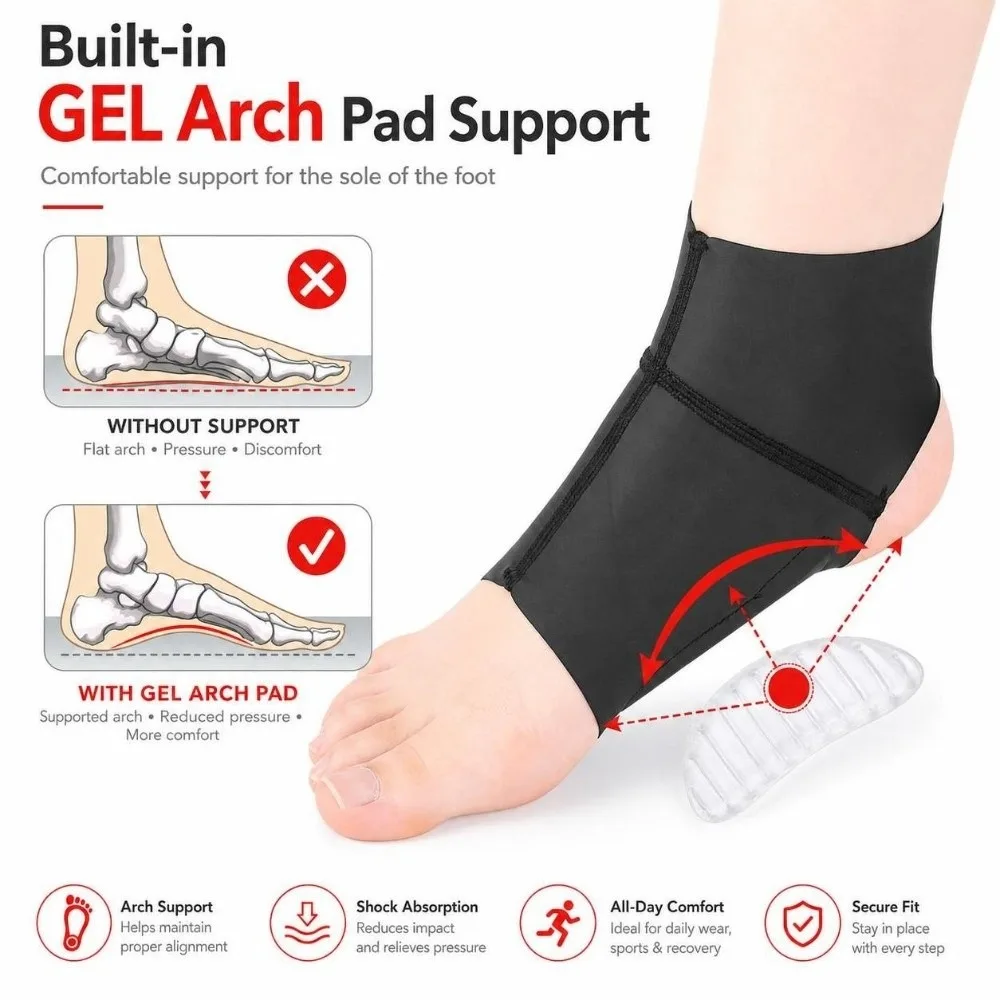 1 Pair Gel Inserts Arch Support Brace Breathable Lightweight Ankle Protector Socks Comfort Fit Flat Foot Socks Ankle Pain Relief