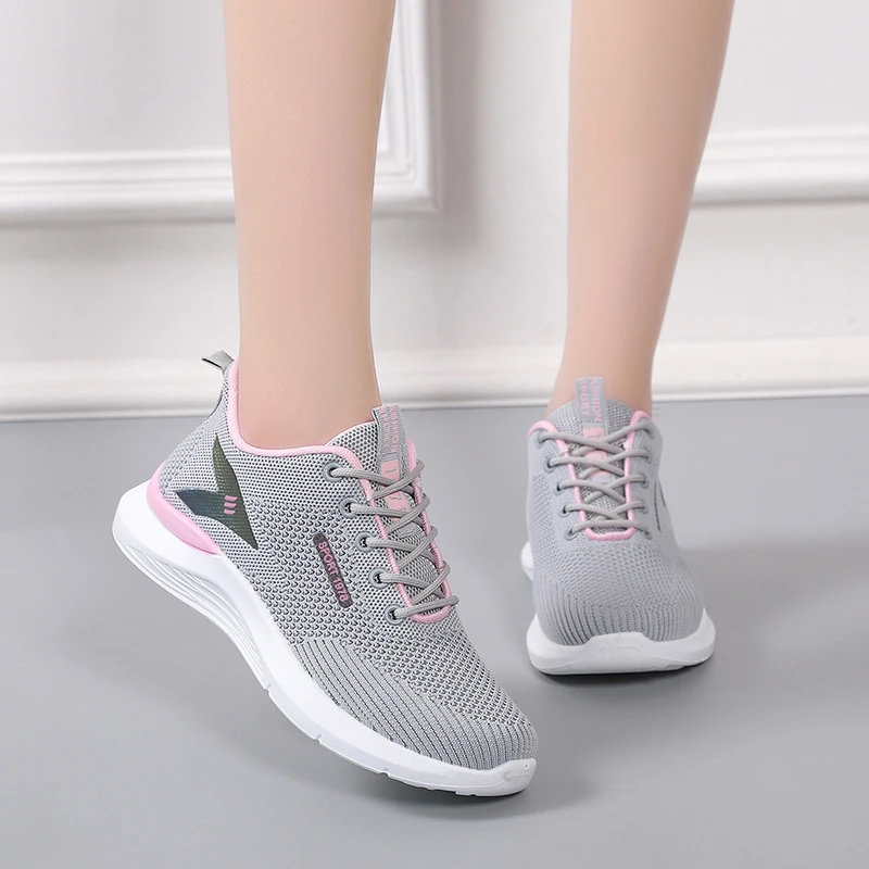 Casual Female Sneakers Women's Shoes 2024 Summer Breathable Mesh Sports Running Shoes Light Lace-Up Gym Platform Vulcanize Shoes