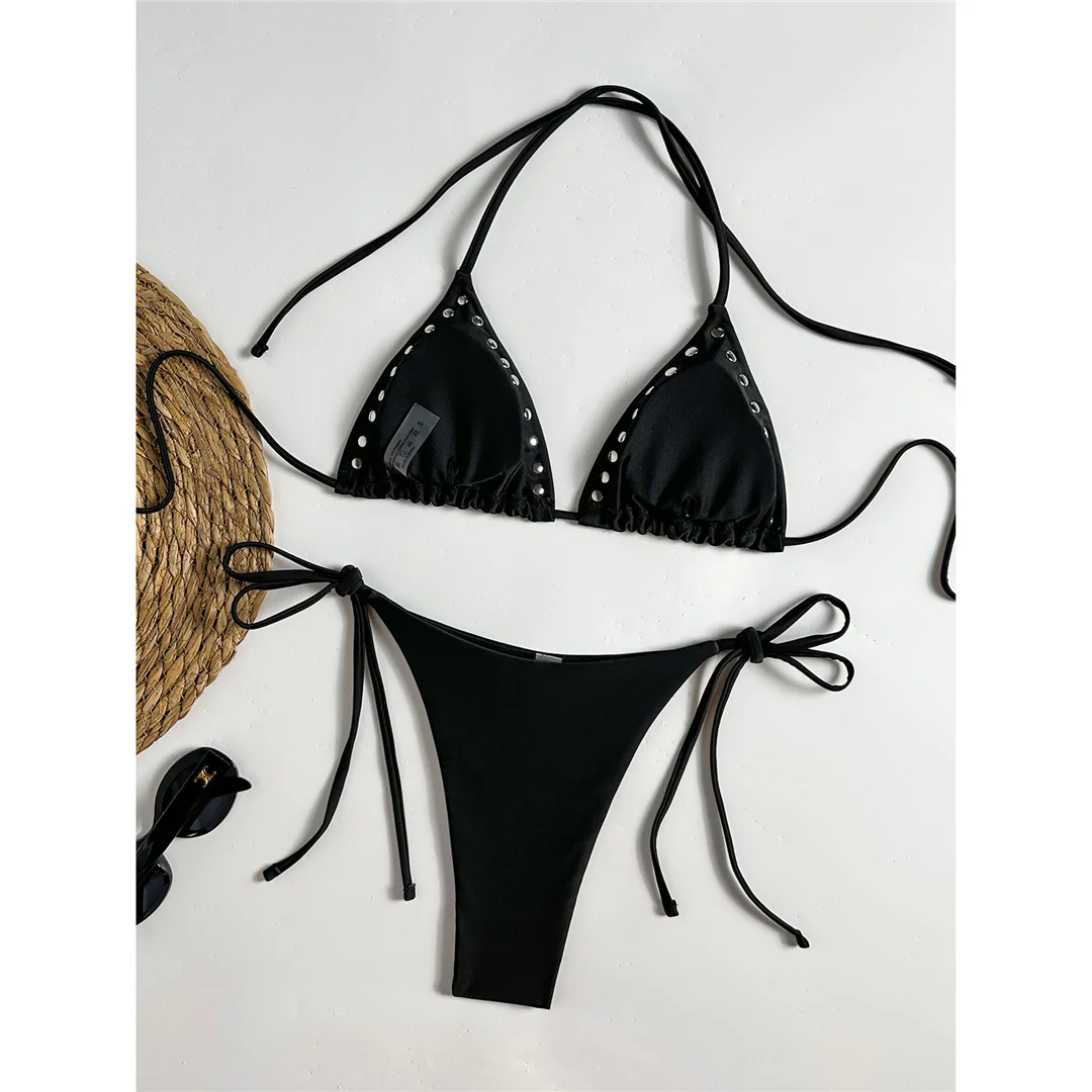Halterneck-Bikini mit Ausschnitten, Damen-Badeanzug, zweiteiliges Bikini-Set, hoher Beinausschnitt, gepolstert, Badebekleidung, Badeanzug, Modell V8269. – Detail 11