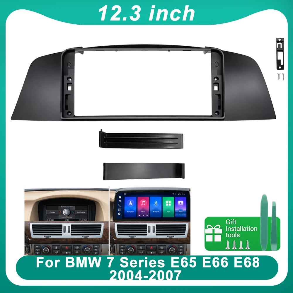 12.3 Inch Car Radio Fascia Frame CANBUS Box For BMW 7 Series E65 E66 E68 2004-2007 Dashboard Panel Trim Installation Kit