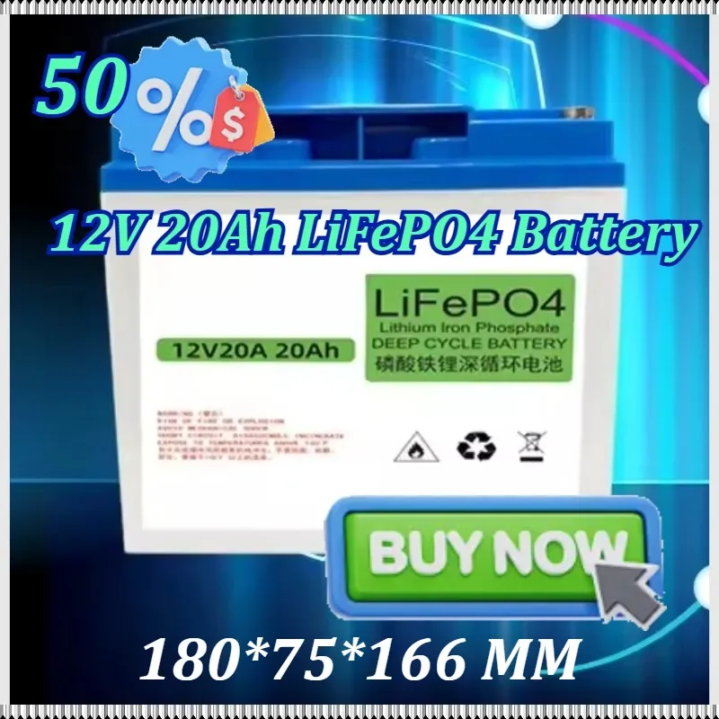 

12V 20Ah LiFePO4 Battery, Portable Solar Energy Storage for Home Emergency Backup Power Phosphate Power Supply RV Battery Pack