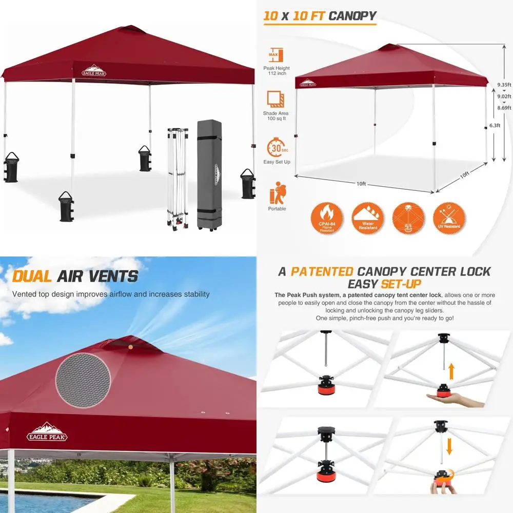 

Pop Up Canopy Tent with Wheeled Bag, 8 Stakes, 4 Ropes, 4 Weight Bags, Easy Setup, 10x10 Feet, 100 Square Feet, Durable Outdoor