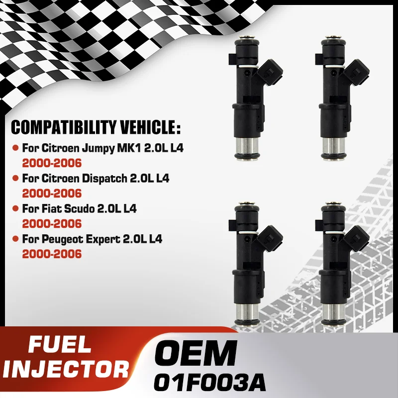 

Fuel Injector For Citroen Jumpy MK1 2.0L L4 Citroen Dispatch 2.0L L4 Fiat Scudo 2.0L L4 Peugeot Expert 2.0L L4 2000-2006 01F003A