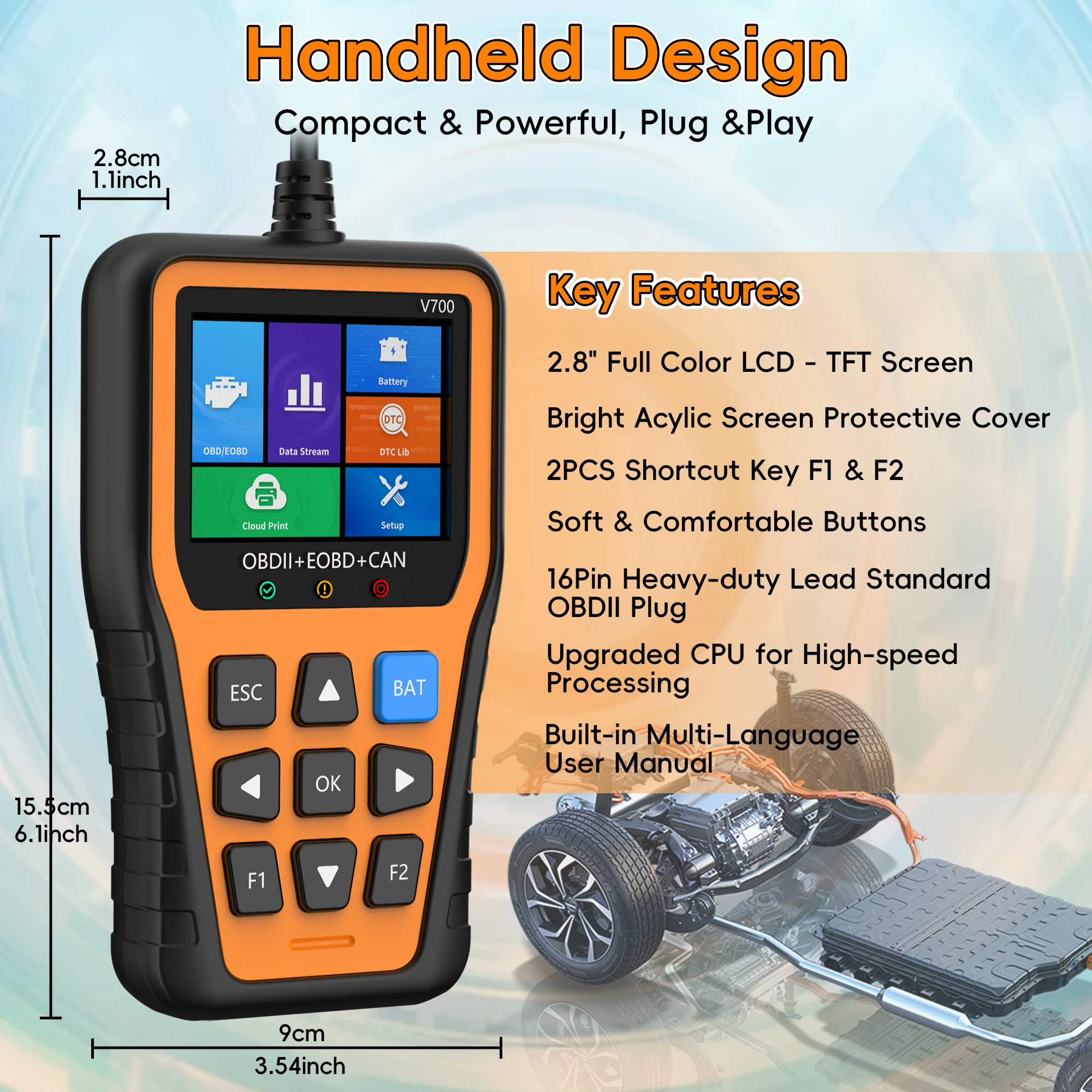 OBD2 Scanner Diagnostic Tool, Vehicle Check Engine Code Readers with Reset & I/M Readiness ,Car OBDII/EOBD Diagnostic Scan Tool