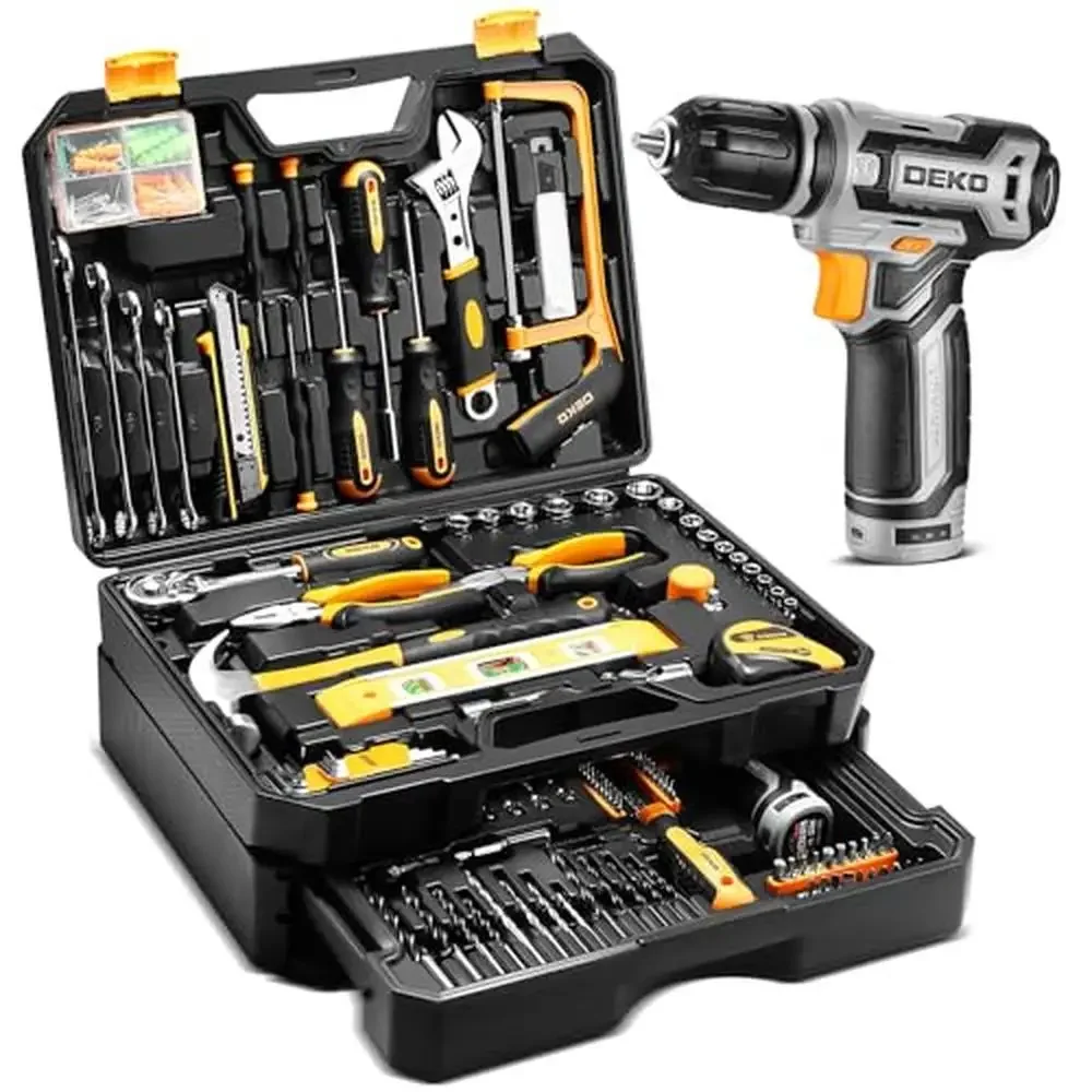 Complete Portable Tool Box Set with Cordless Power Drill 238 Piece Home Mechanic Toolbox Kit DIY Projects and Repairs Ideal Gift