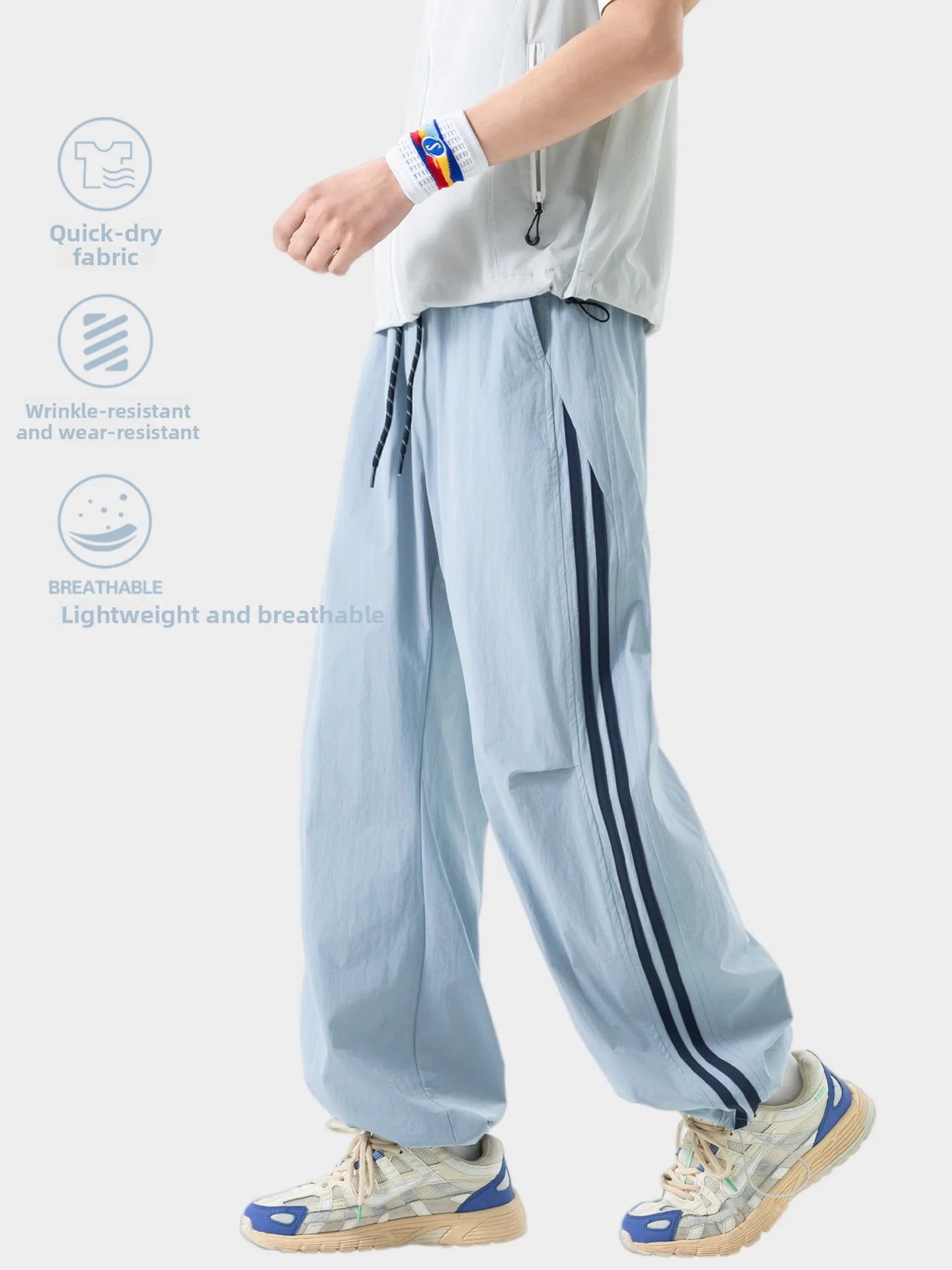 

Summer Thin Quick Dry Workwear Paratrooper Pants Unisex Ice Silk Cool Feeling Outdoor Color Block Striped Sports Trousers