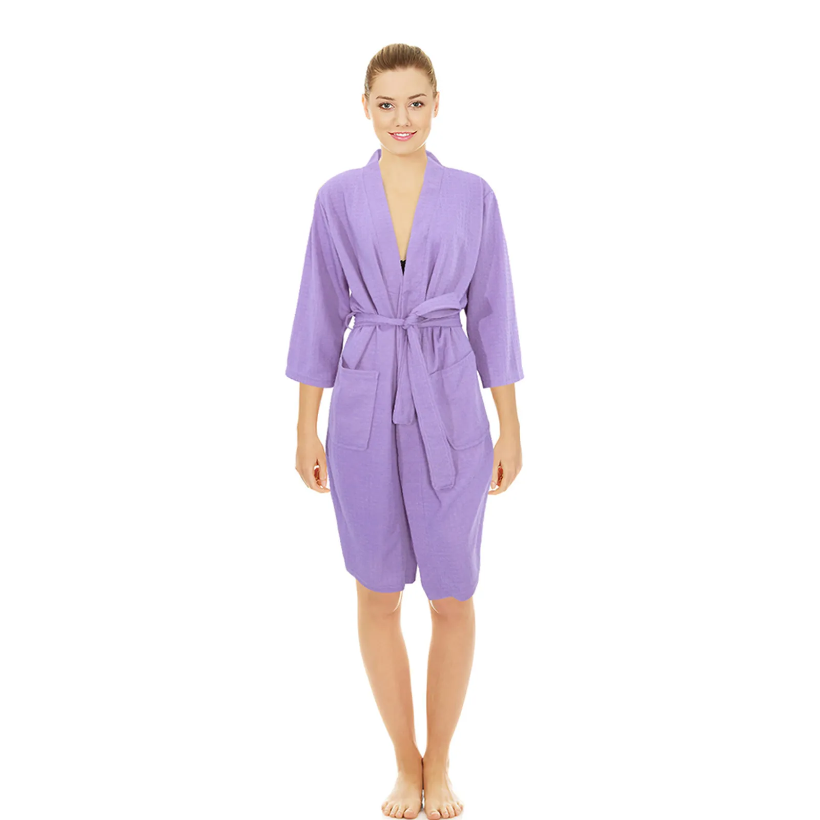 Waffle Bathrobe Long Spa Robe Strong Water Absorption Home Salon Use Comfortable Lightweight Dressing Gown Unisex Shower Robes