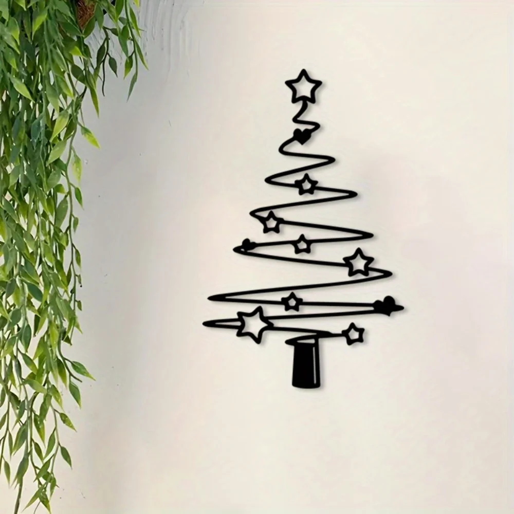 1pc Metal Christmas Tree Wall Art - Holiday Star Ornaments Indoor Outdoor Decor, for Living Room Courtyard Garden ﻿