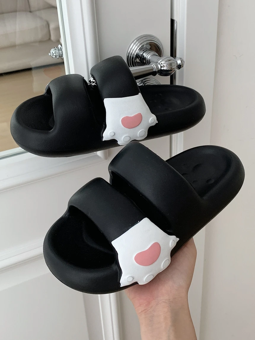 Women Cute Cat Claw Double Strap Thick Sole Slippers For Summer Indoor And Outdoor Versatile Anti Slip Beach Slippers For Women