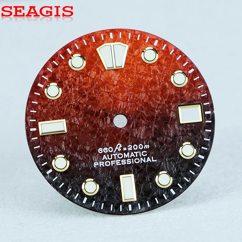 SEAGIS 28.5mm Watch Dial NH35 Movement Dial New Mod Ice Crystal Texture Blue Luminous Watch Accessories Customize Logo
