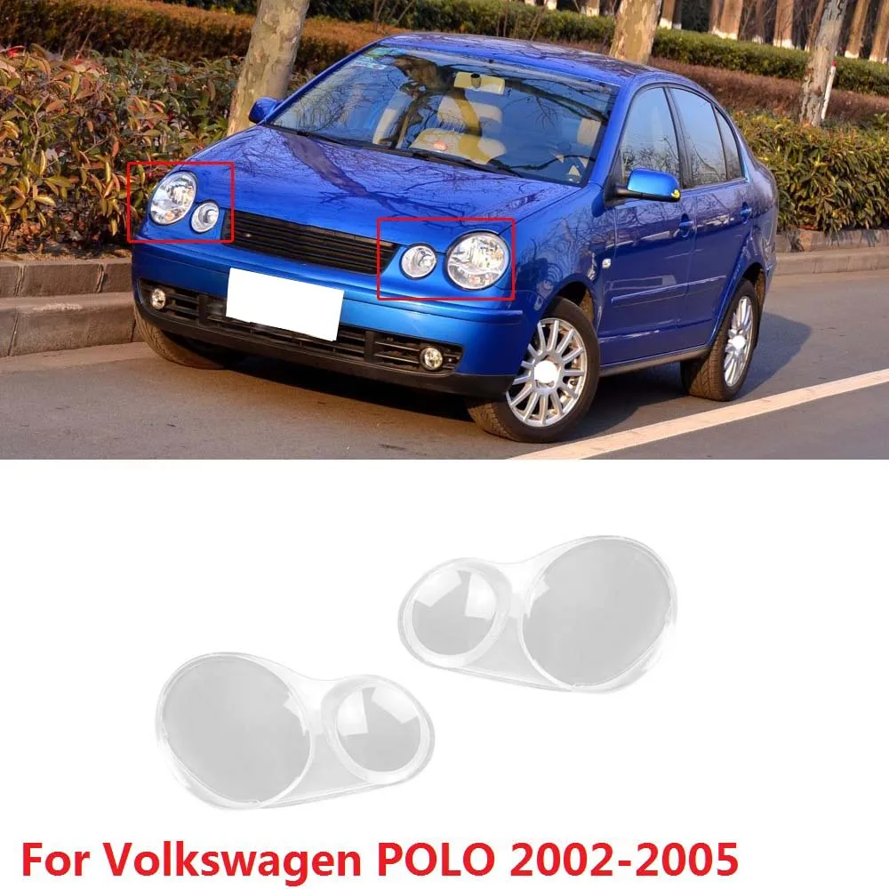 2Pcs Car Clear Headlight Lens Cover Replacement Head Light Lamp Cover for-Polo 2002 2003 2004