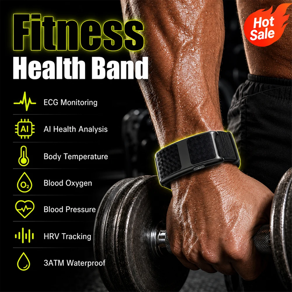 Screenless ECG+HRV Health Smart Bracelets Blood Pressure Body Fat BMI Body Temperature 3ATM Fitness Tracker Flexible Wristband